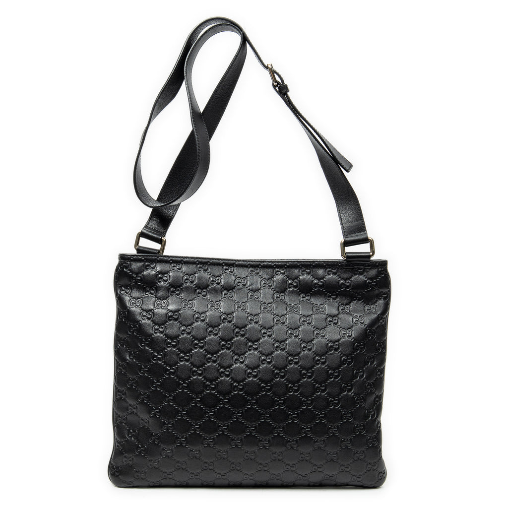 Shoulder Bag Large Square Zip Messenger Black Guccissima Leather