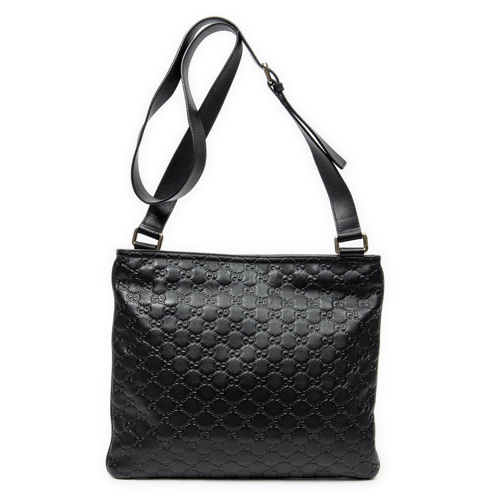 Shoulder Bag Large Square Zip Messenger Black Guccissima Leather