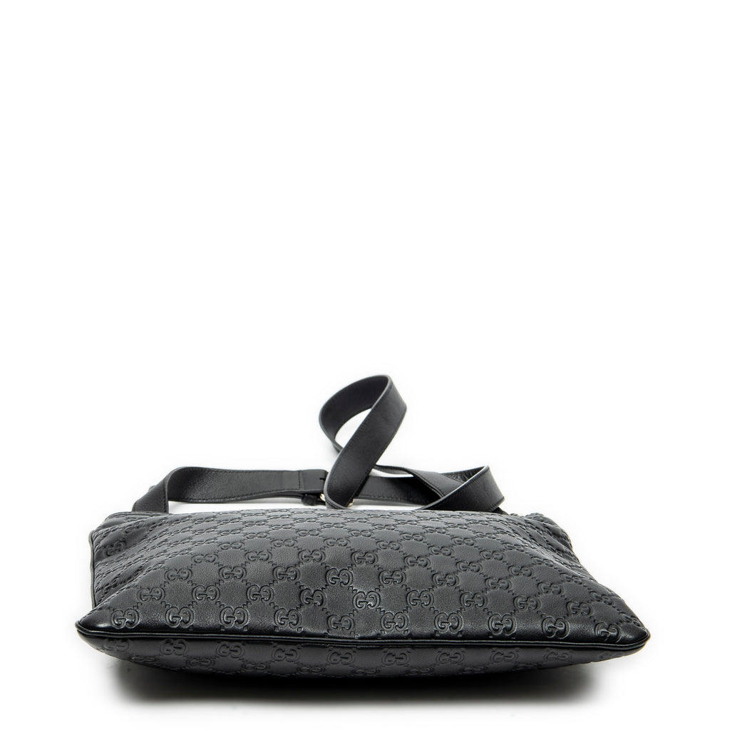 Shoulder Bag Large Square Zip Messenger Black Guccissima Leather