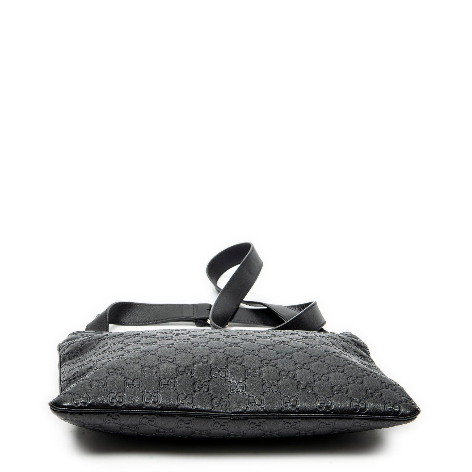 Shoulder Bag Large Square Zip Messenger Black Guccissima Leather