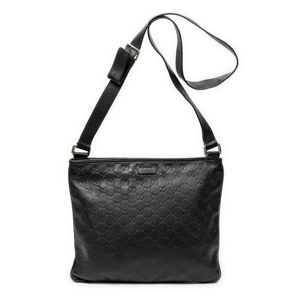 Shoulder Bag Large Square Zip Messenger Black Guccissima Leather