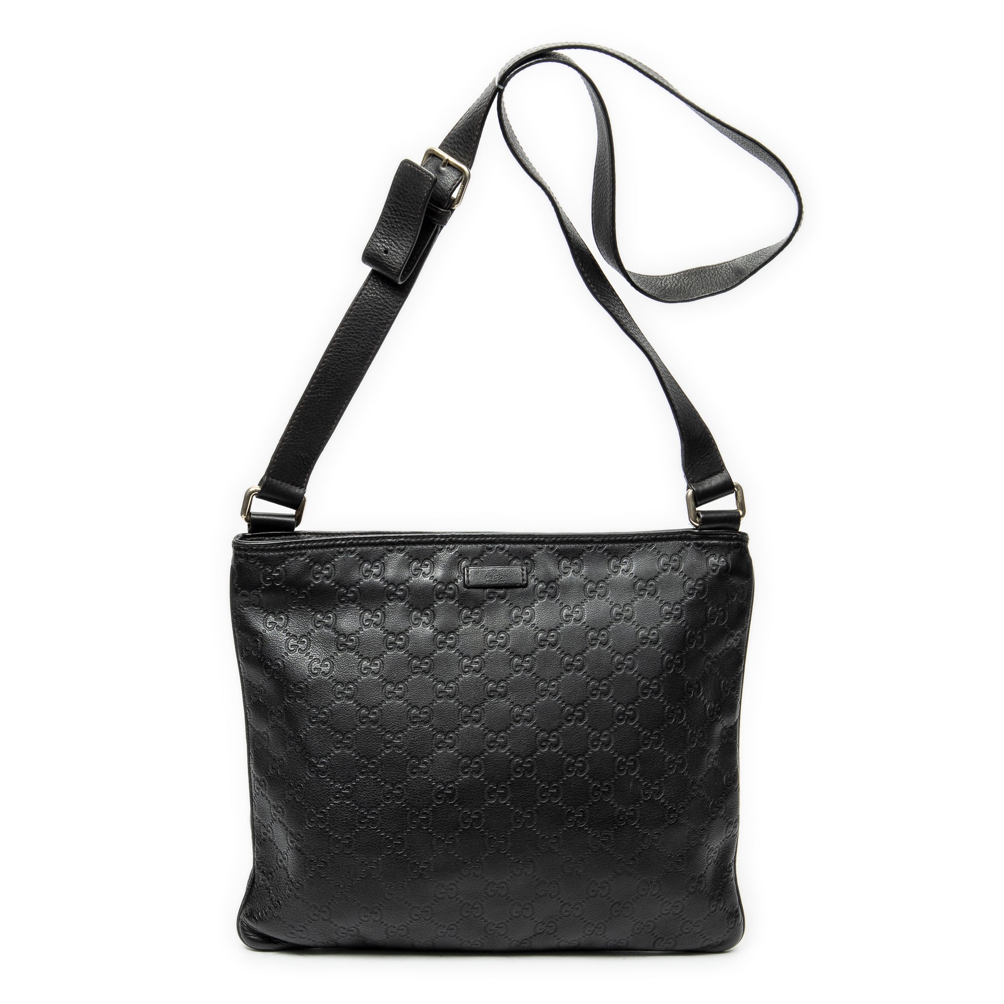 Shoulder Bag Large Square Zip Messenger Black Guccissima Leather