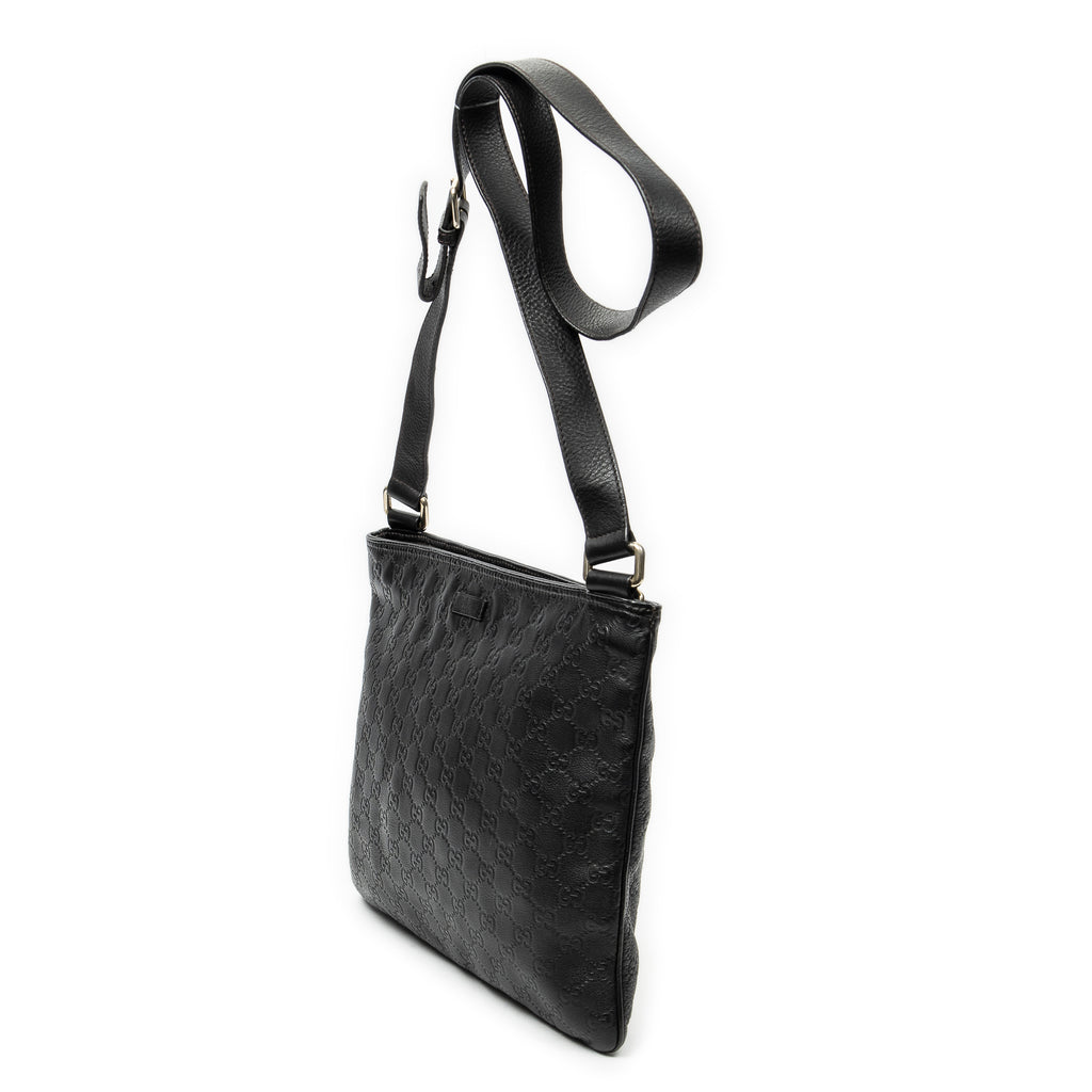 Shoulder Bag Large Square Zip Messenger Black Guccissima Leather
