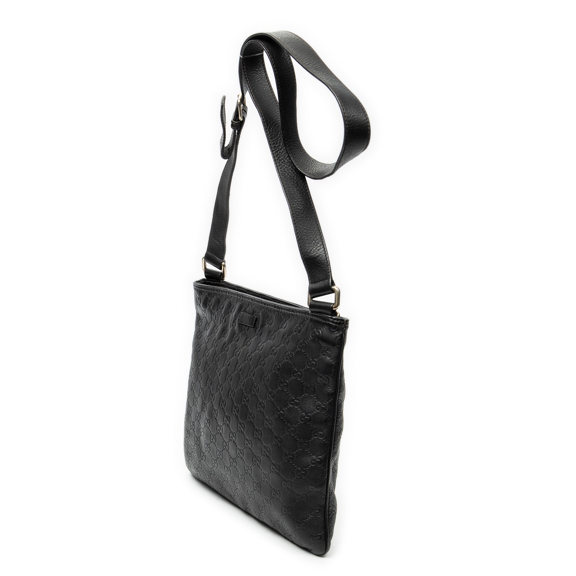 Shoulder Bag Large Square Zip Messenger Black Guccissima Leather