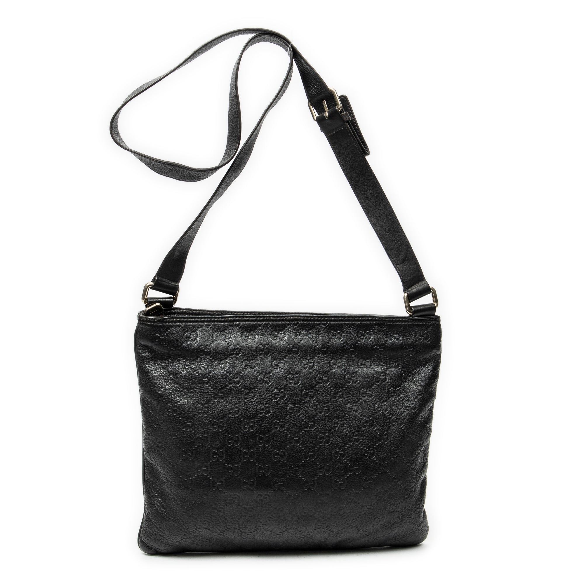 Shoulder Bag Large Square Zip Messenger Black Guccissima Leather