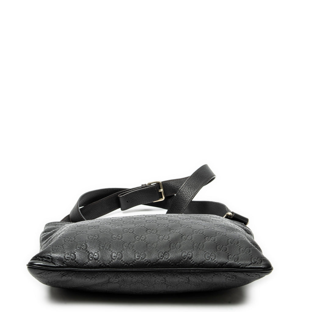 Shoulder Bag Large Square Zip Messenger Black Guccissima Leather