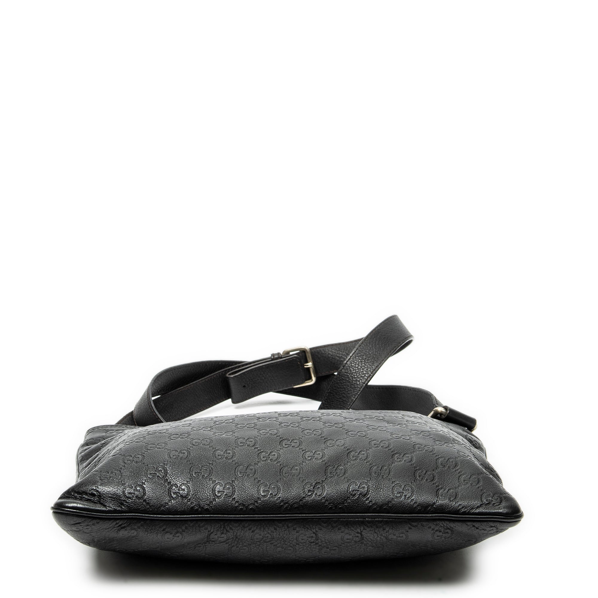 Shoulder Bag Large Square Zip Messenger Black Guccissima Leather