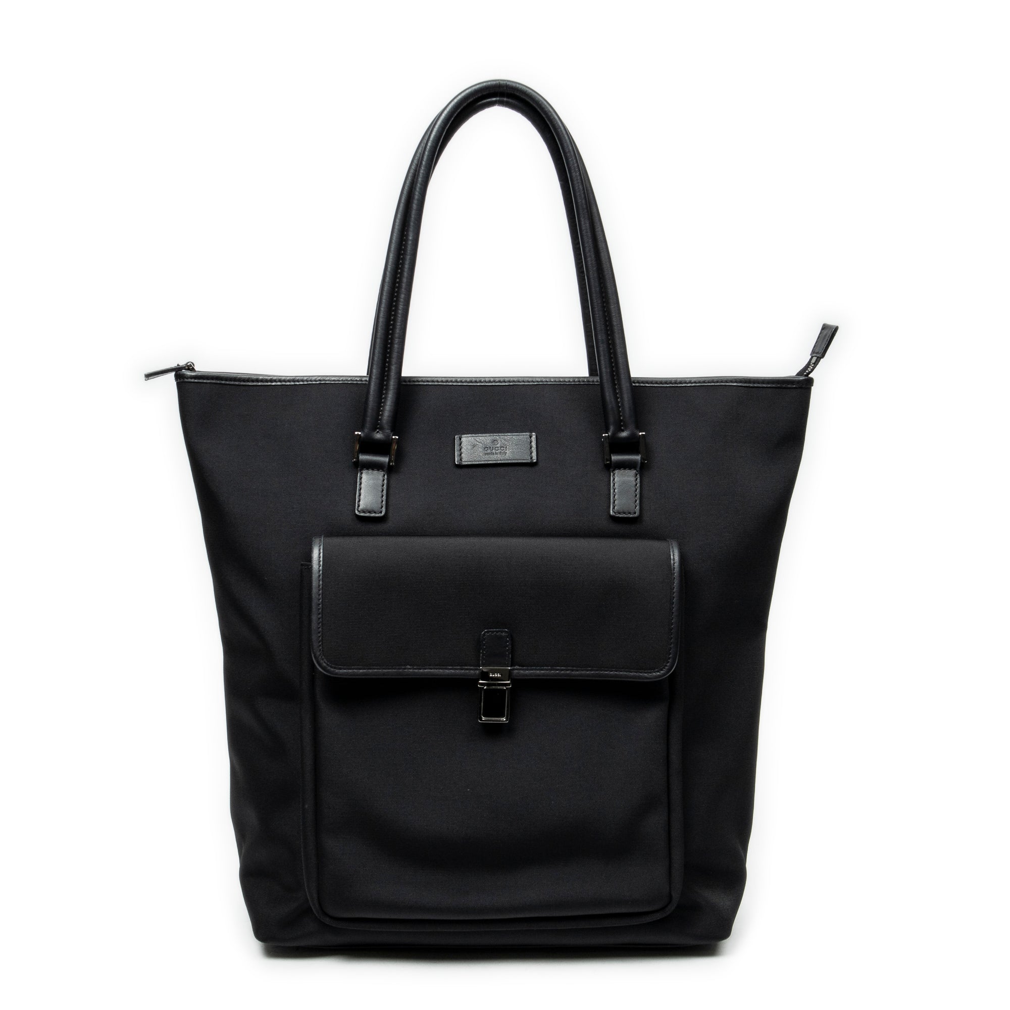 Shoulder Bag Front Pocket Vertical Tote Black Nylon Canvas