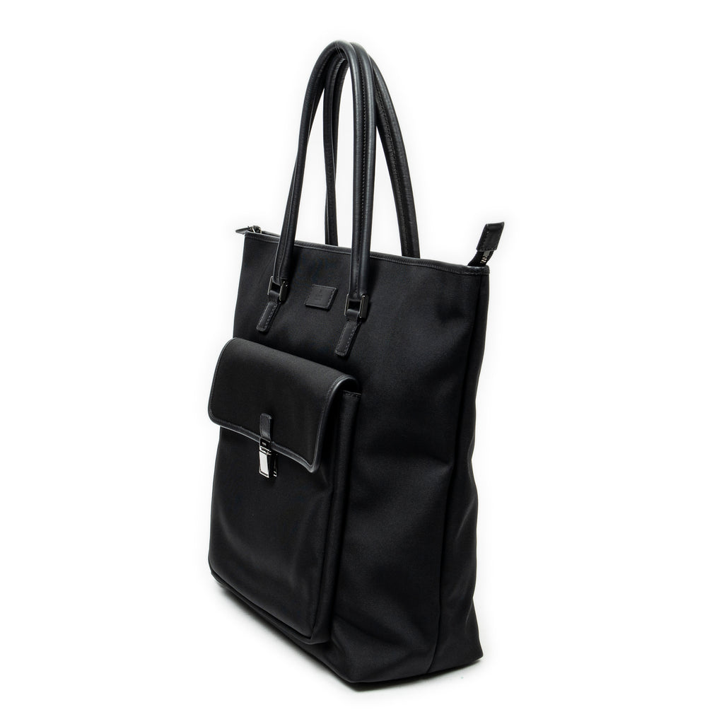 Shoulder Bag Front Pocket Vertical Tote Black Nylon Canvas
