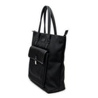 Shoulder Bag Front Pocket Vertical Tote Black Nylon Canvas