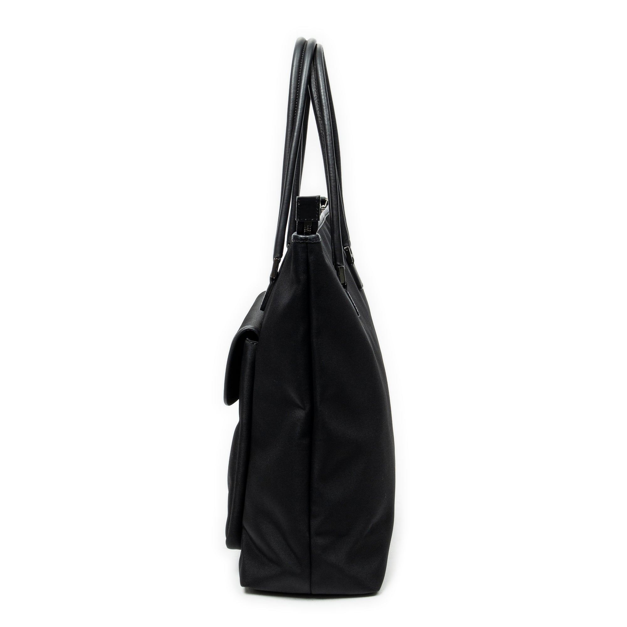 Shoulder Bag Front Pocket Vertical Tote Black Nylon Canvas