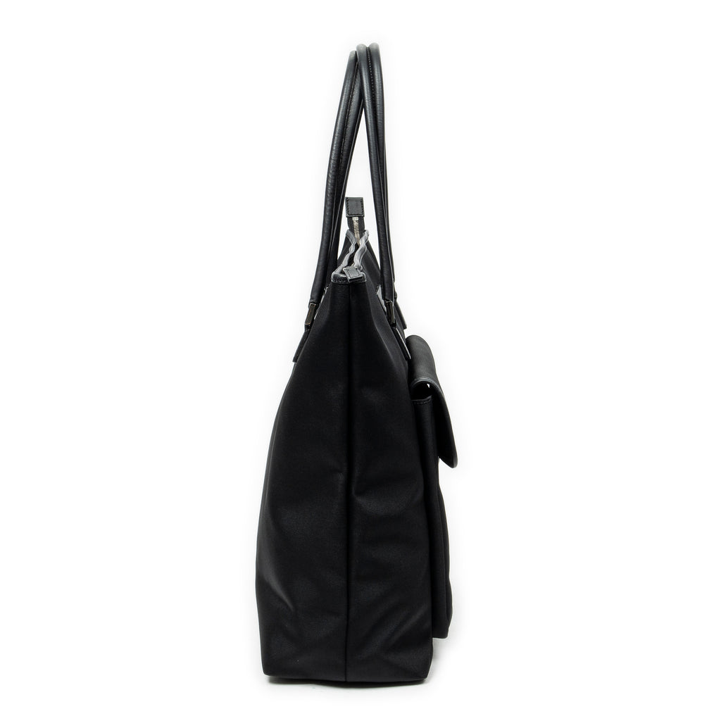 Shoulder Bag Front Pocket Vertical Tote Black Nylon Canvas