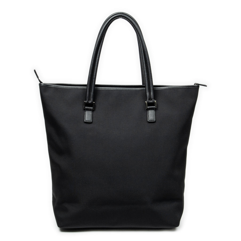 Shoulder Bag Front Pocket Vertical Tote Black Nylon Canvas