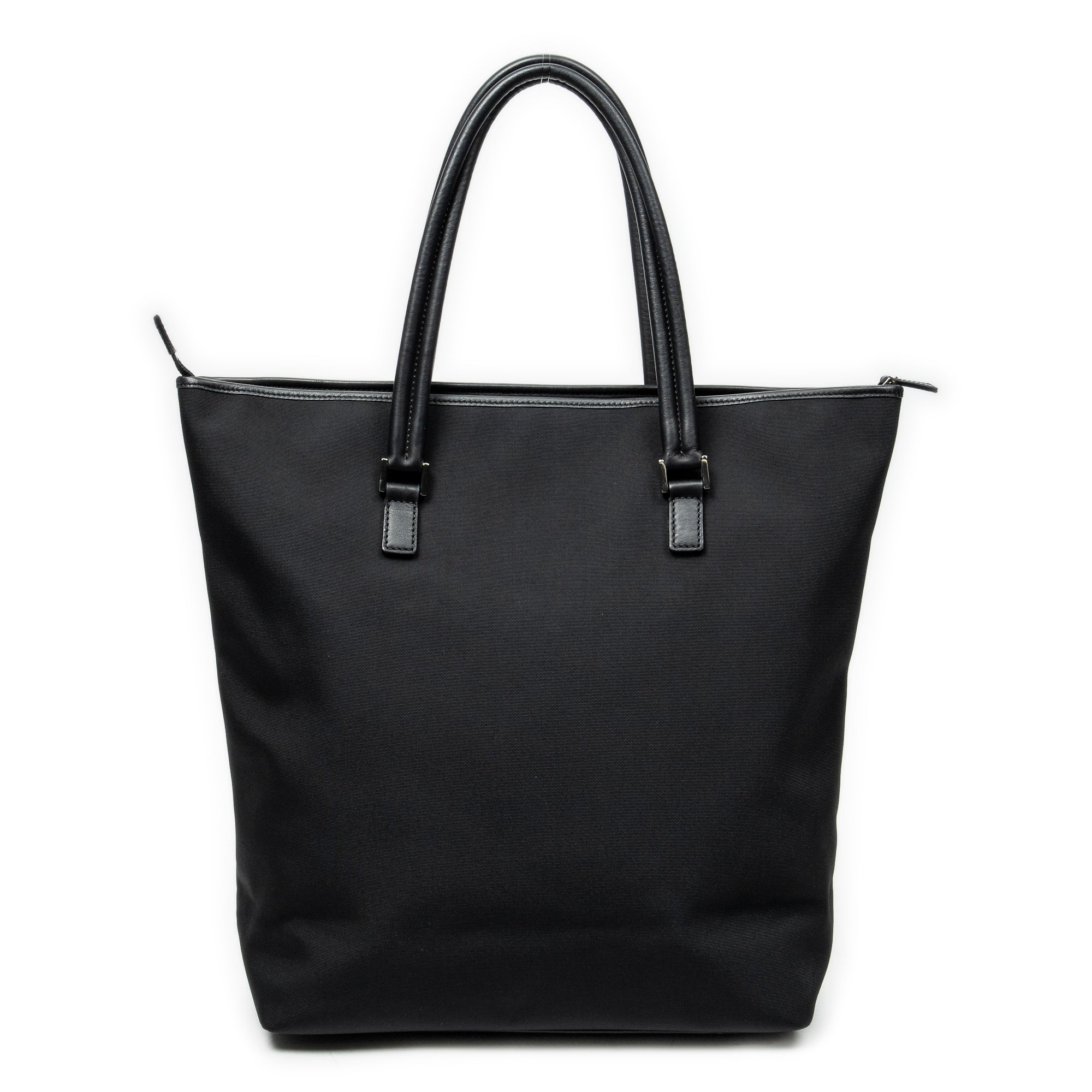 Shoulder Bag Front Pocket Vertical Tote Black Nylon Canvas