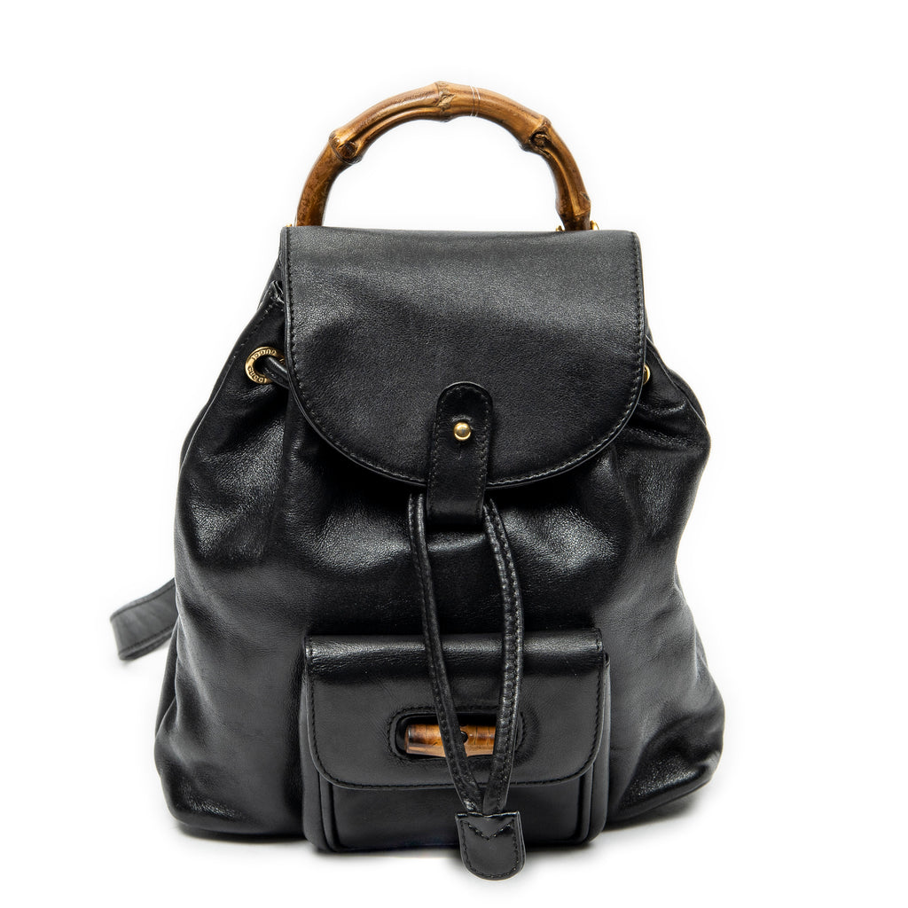 Backpack Mini Bamboo Backpack Black Calfskin Leather