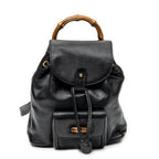 Backpack Mini Bamboo Backpack Black Calfskin Leather