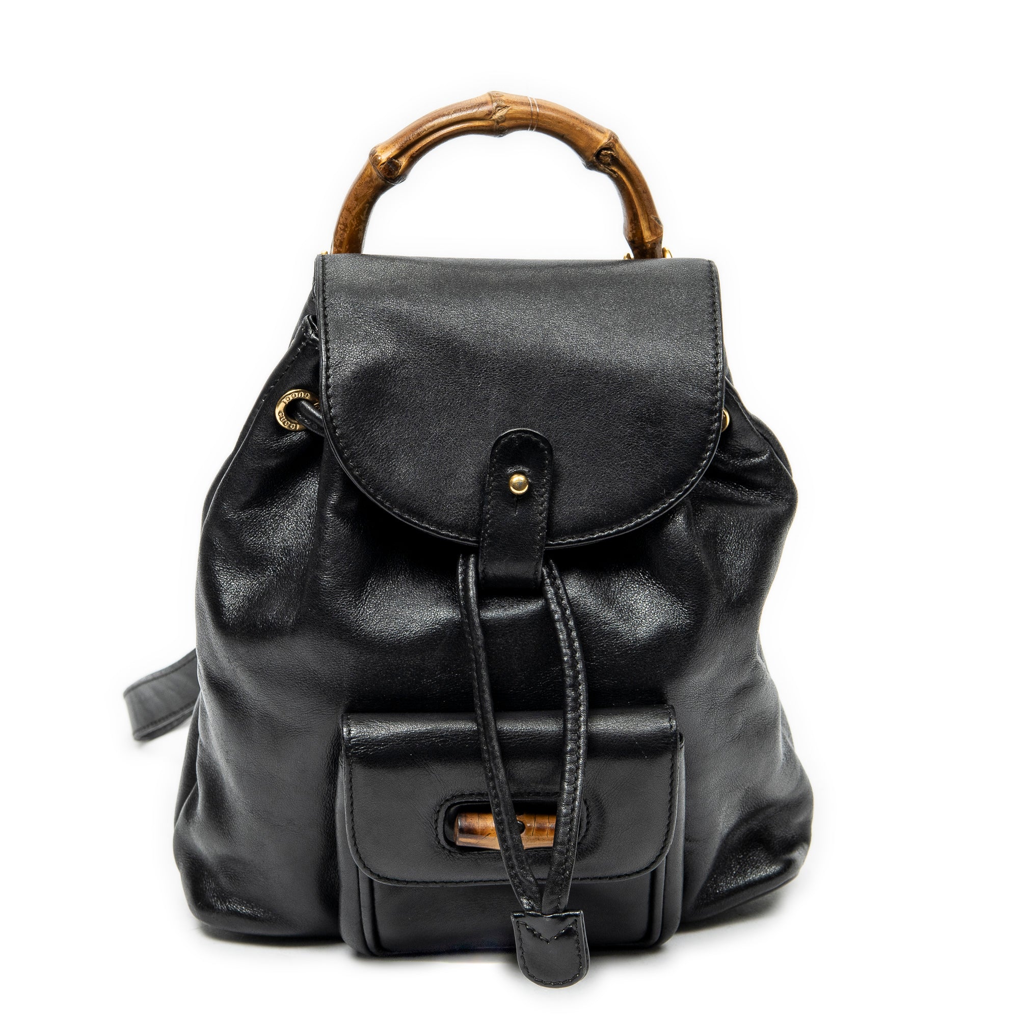 Backpack Mini Bamboo Backpack Black Calfskin Leather