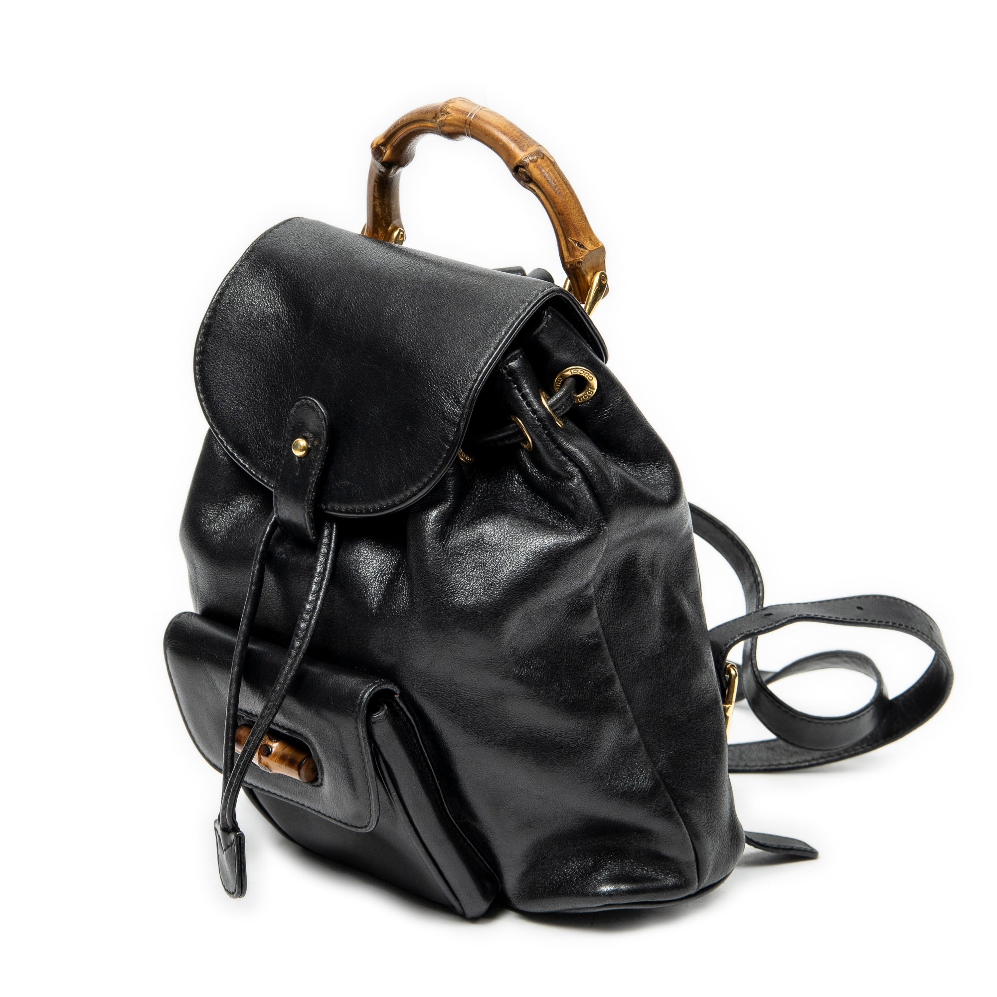 Backpack Mini Bamboo Backpack Black Calfskin Leather