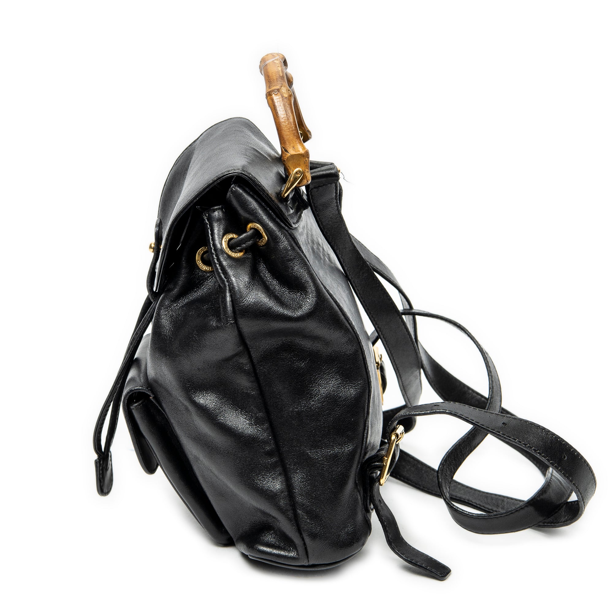 Backpack Mini Bamboo Backpack Black Calfskin Leather