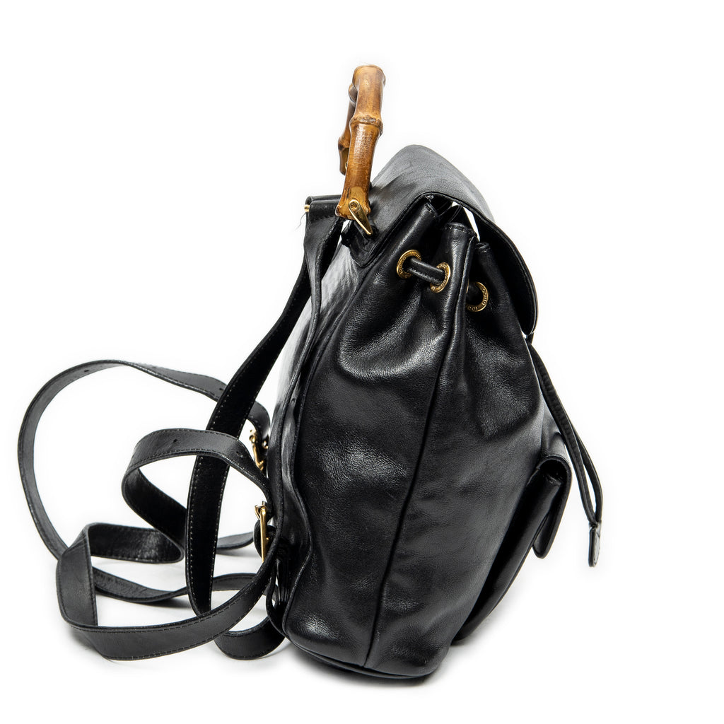 Backpack Mini Bamboo Backpack Black Calfskin Leather