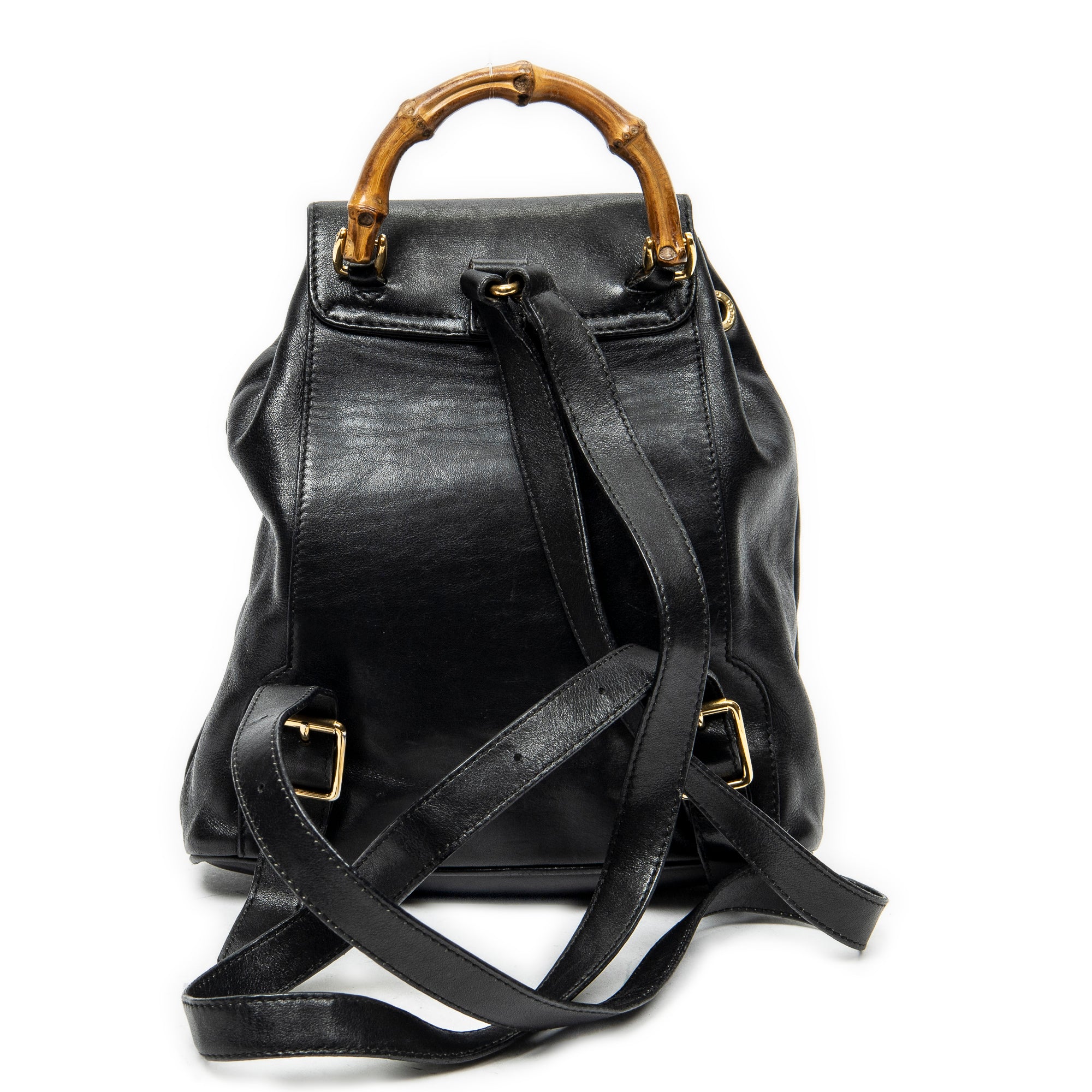 Backpack Mini Bamboo Backpack Black Calfskin Leather