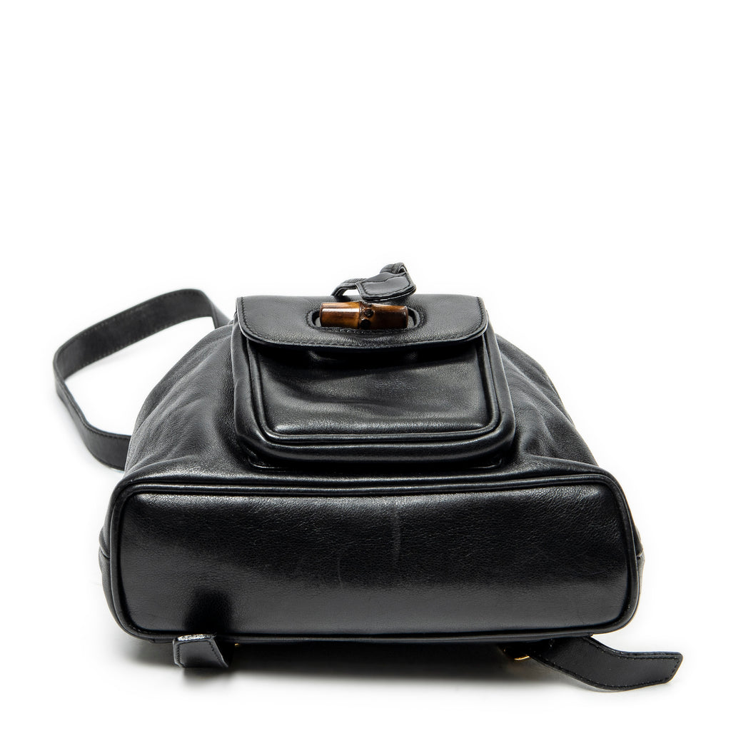 Backpack Mini Bamboo Backpack Black Calfskin Leather