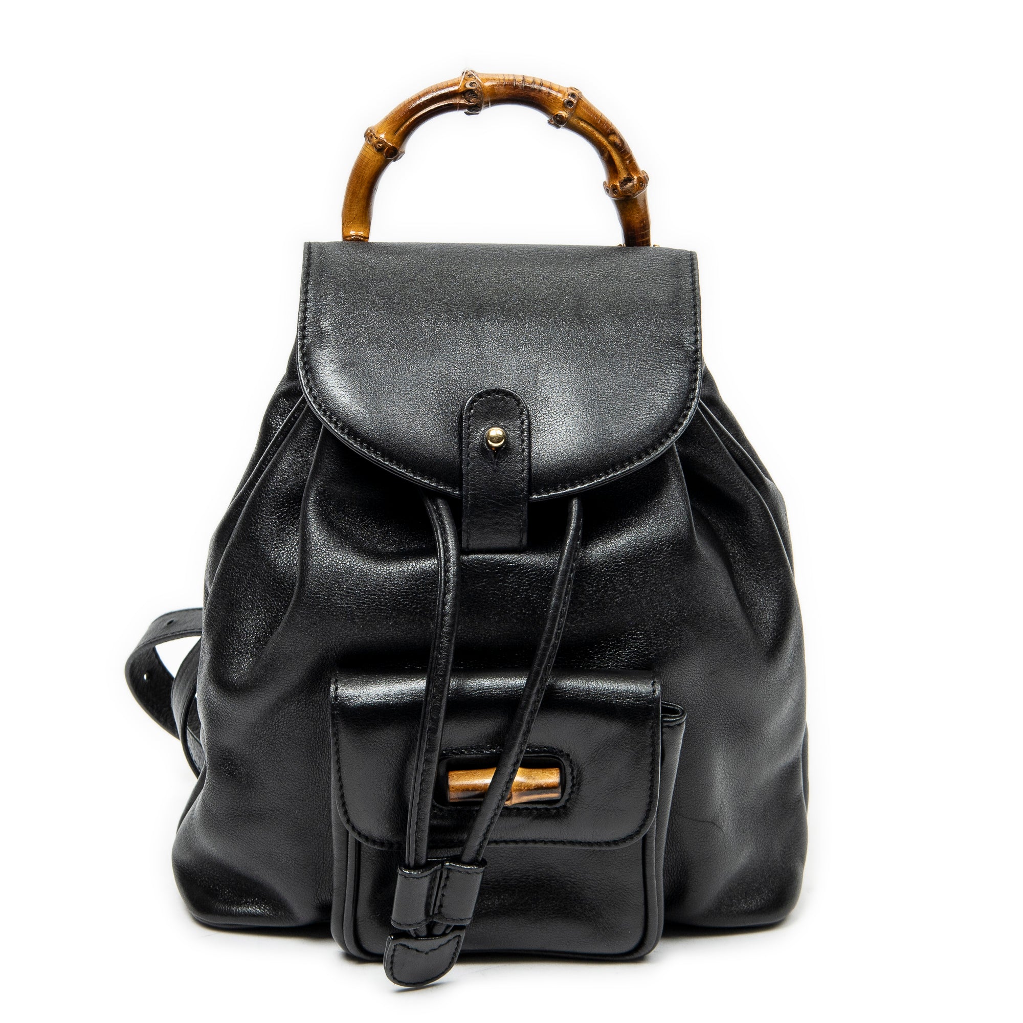 Backpack Mini Bamboo Backpack Black Calfskin Leather