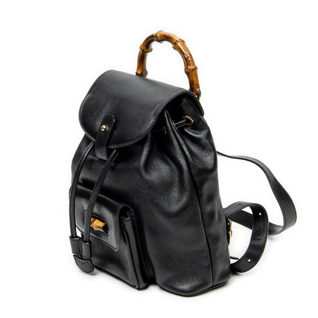 Backpack Mini Bamboo Backpack Black Calfskin Leather