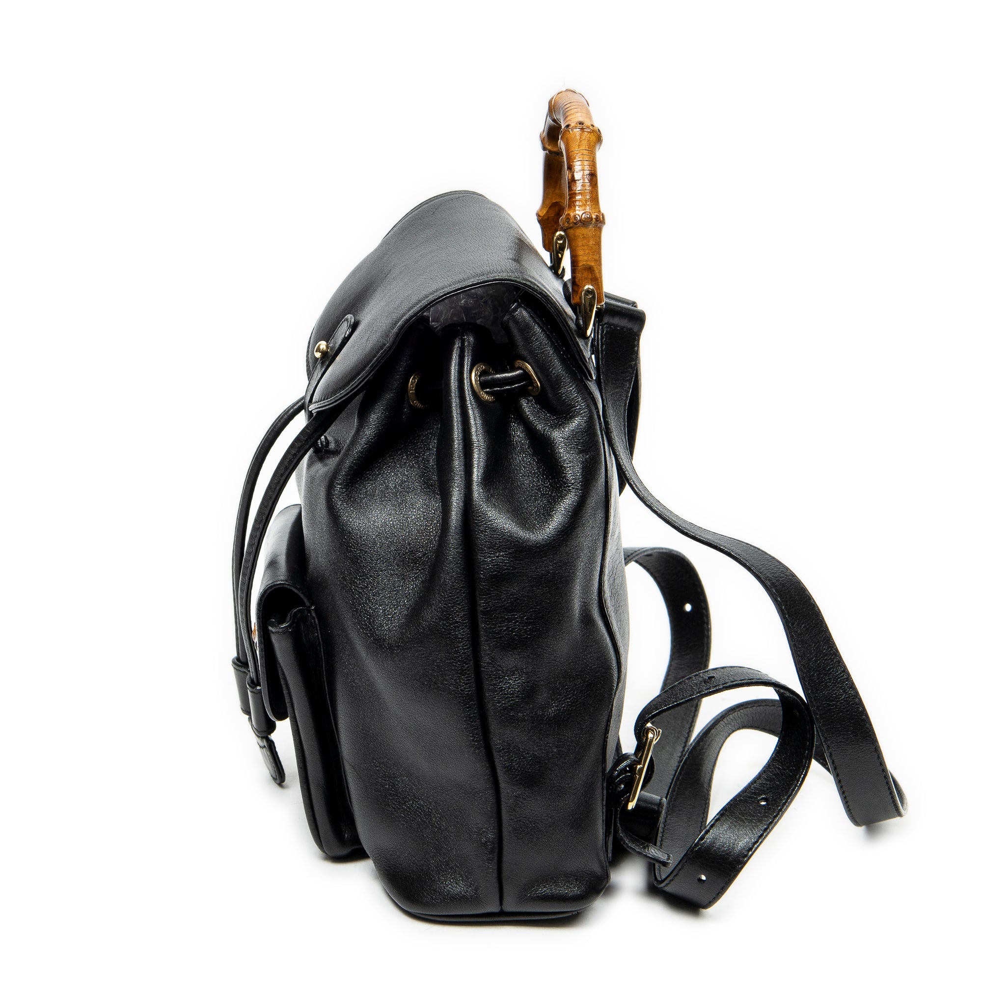 Backpack Mini Bamboo Backpack Black Calfskin Leather
