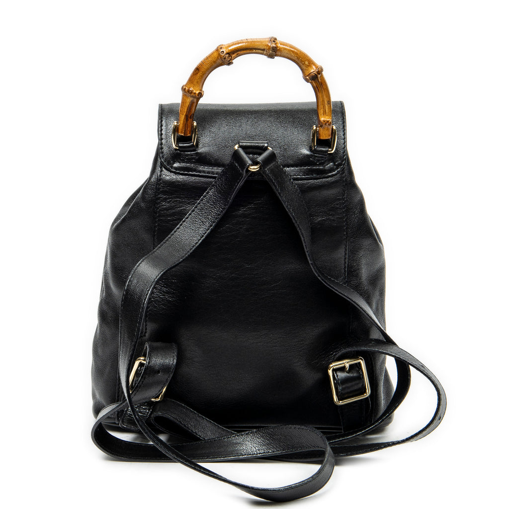 Backpack Mini Bamboo Backpack Black Calfskin Leather