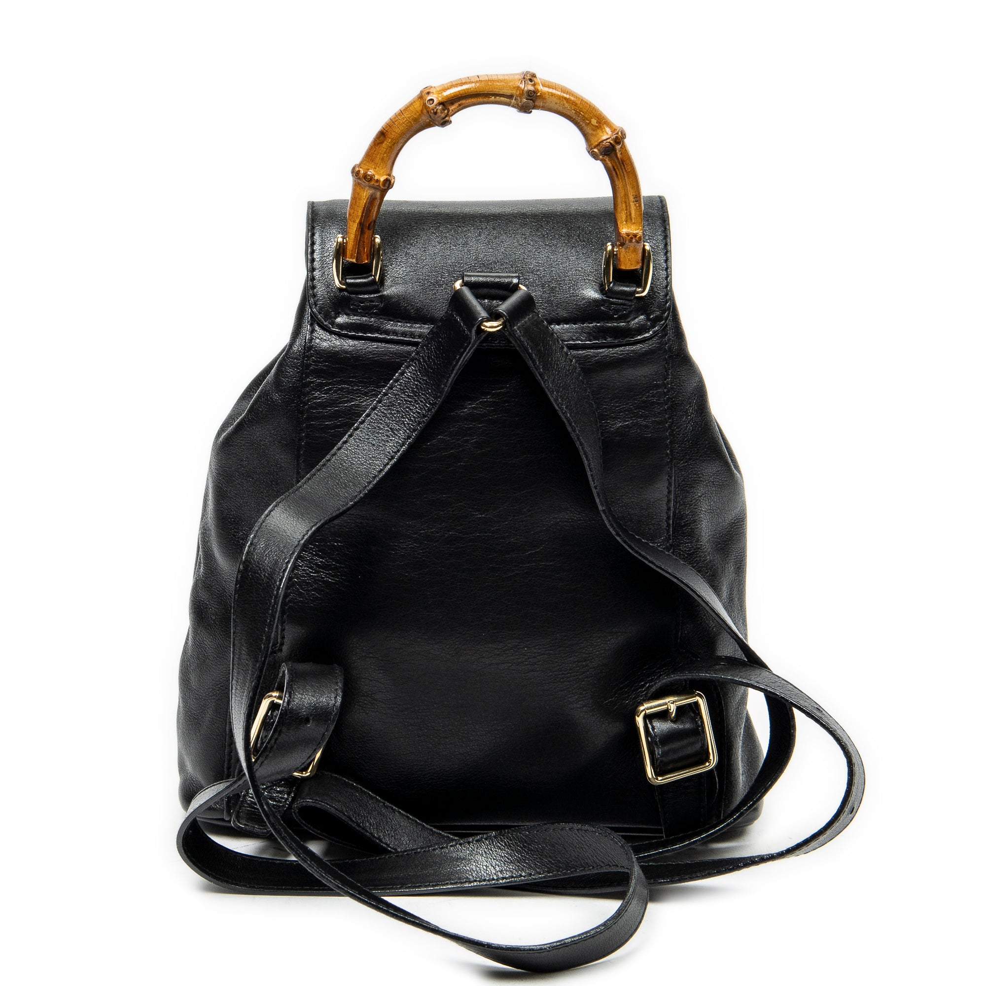 Backpack Mini Bamboo Backpack Black Calfskin Leather