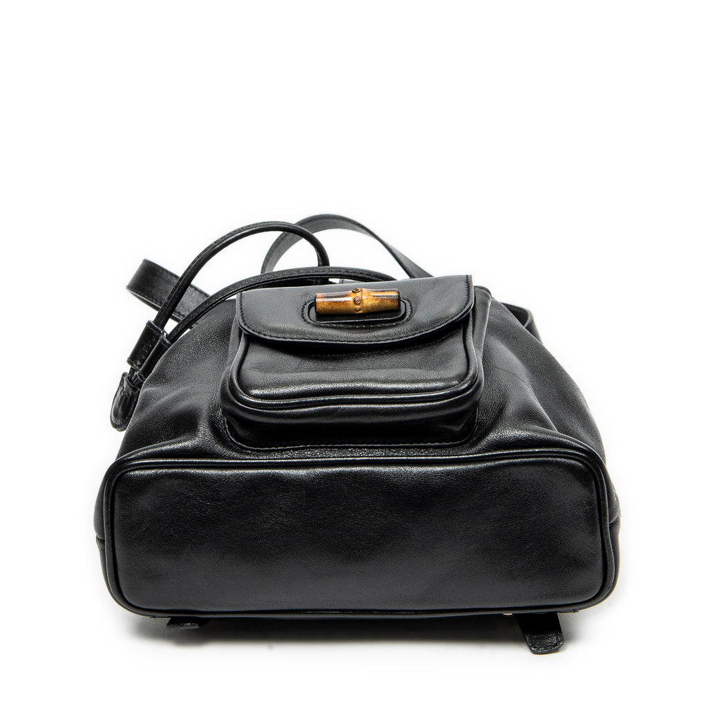 Backpack Mini Bamboo Backpack Black Calfskin Leather