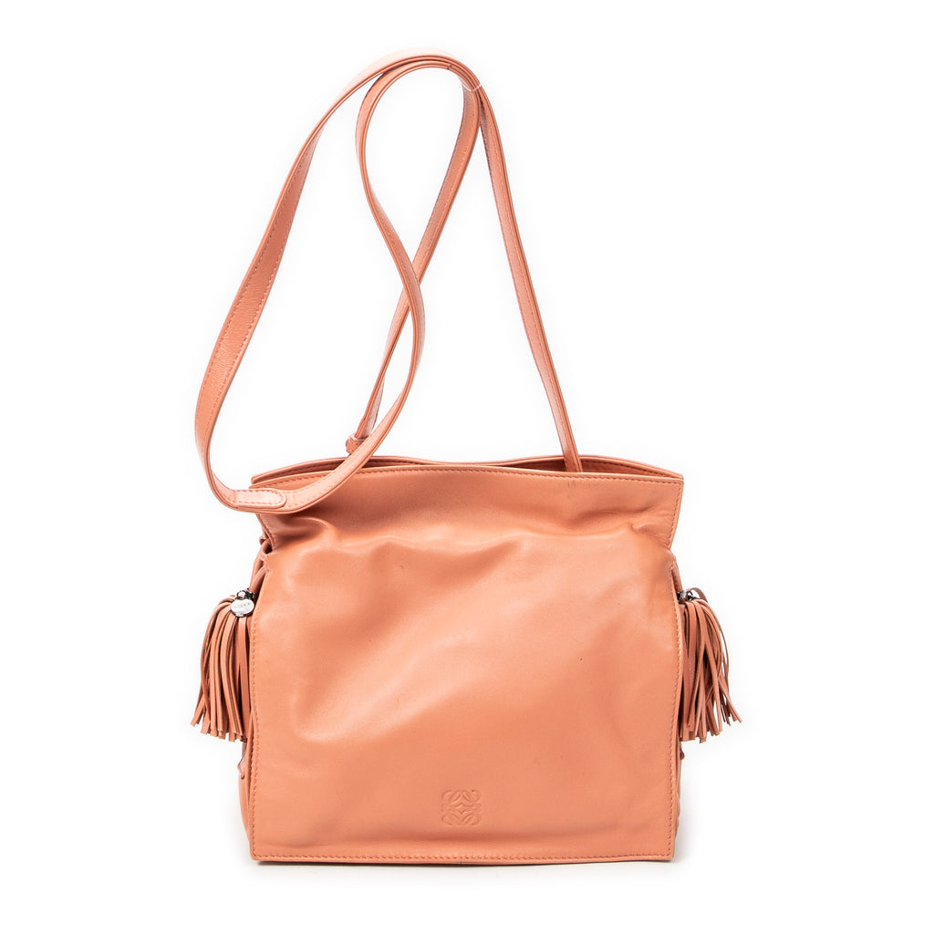Shoulder Bag Small Tassel Flamenco Peach Calfskin Leather