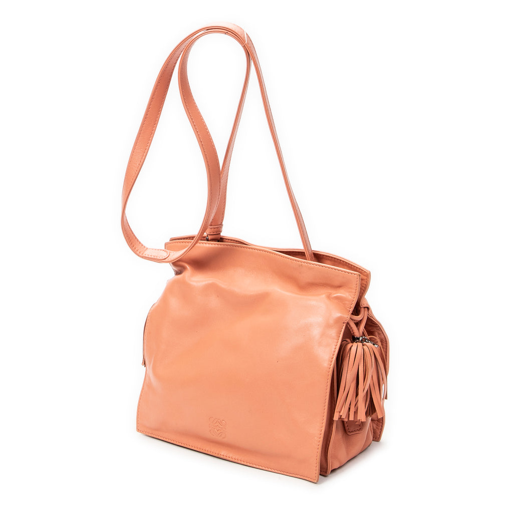 Shoulder Bag Small Tassel Flamenco Peach Calfskin Leather