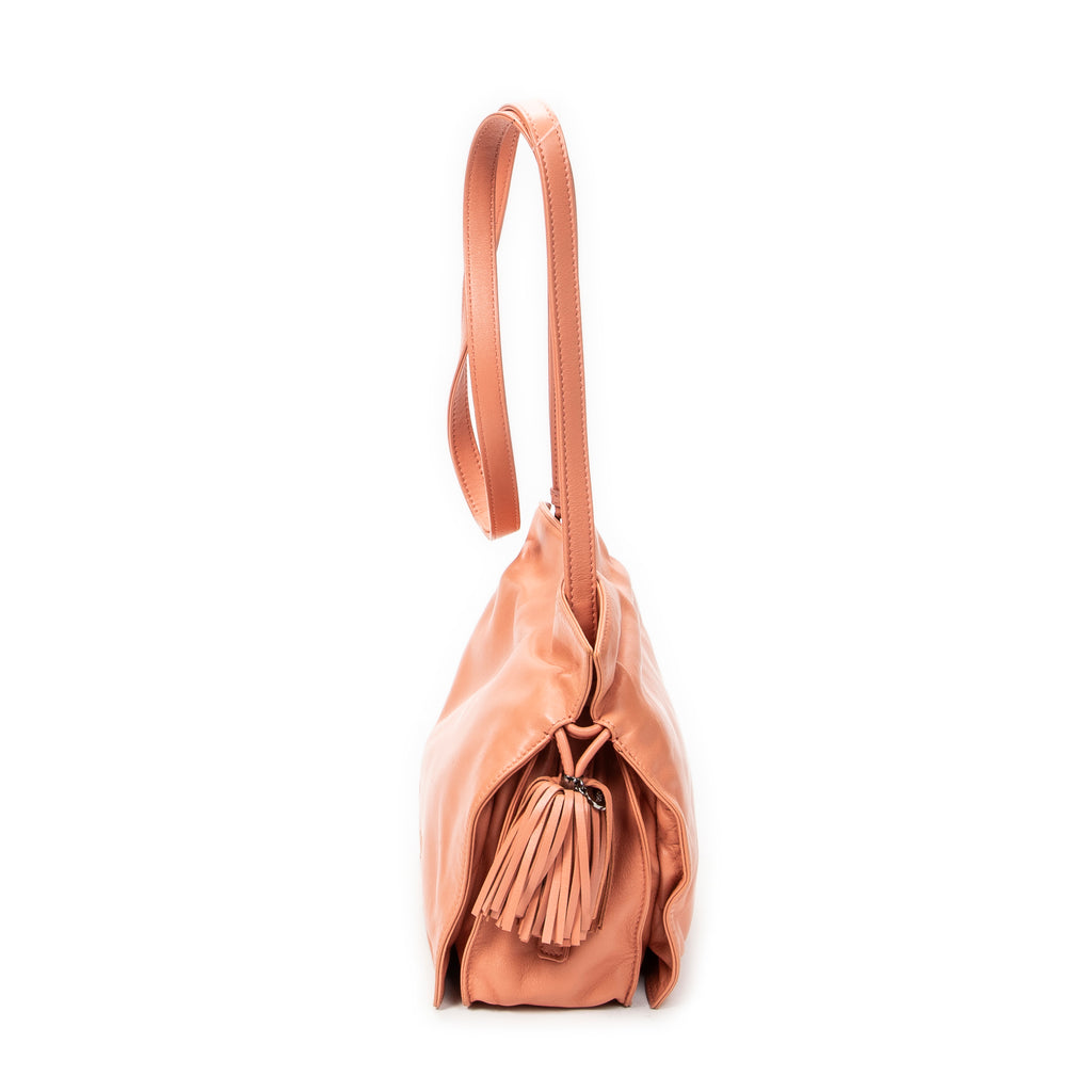 Shoulder Bag Small Tassel Flamenco Peach Calfskin Leather