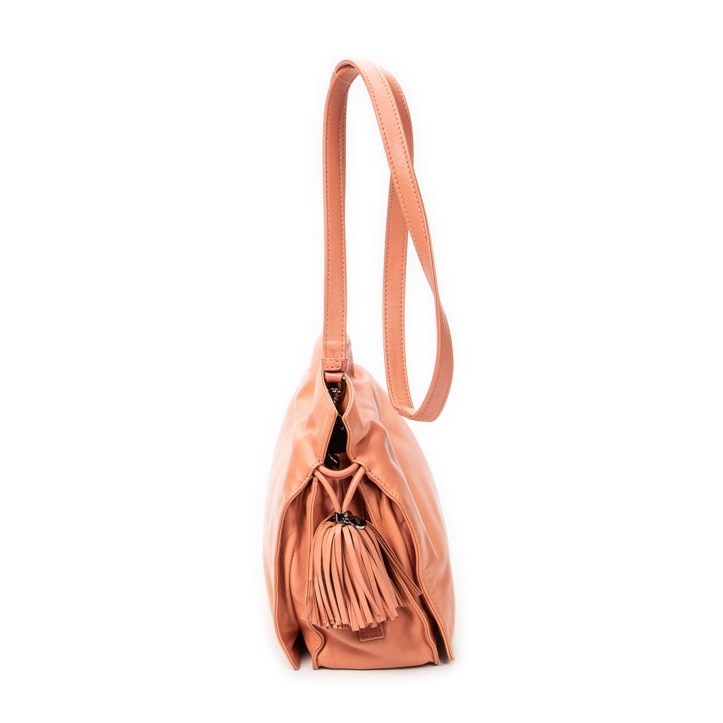 Shoulder Bag Small Tassel Flamenco Peach Calfskin Leather