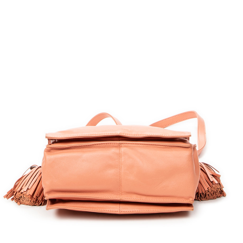 Shoulder Bag Small Tassel Flamenco Peach Calfskin Leather