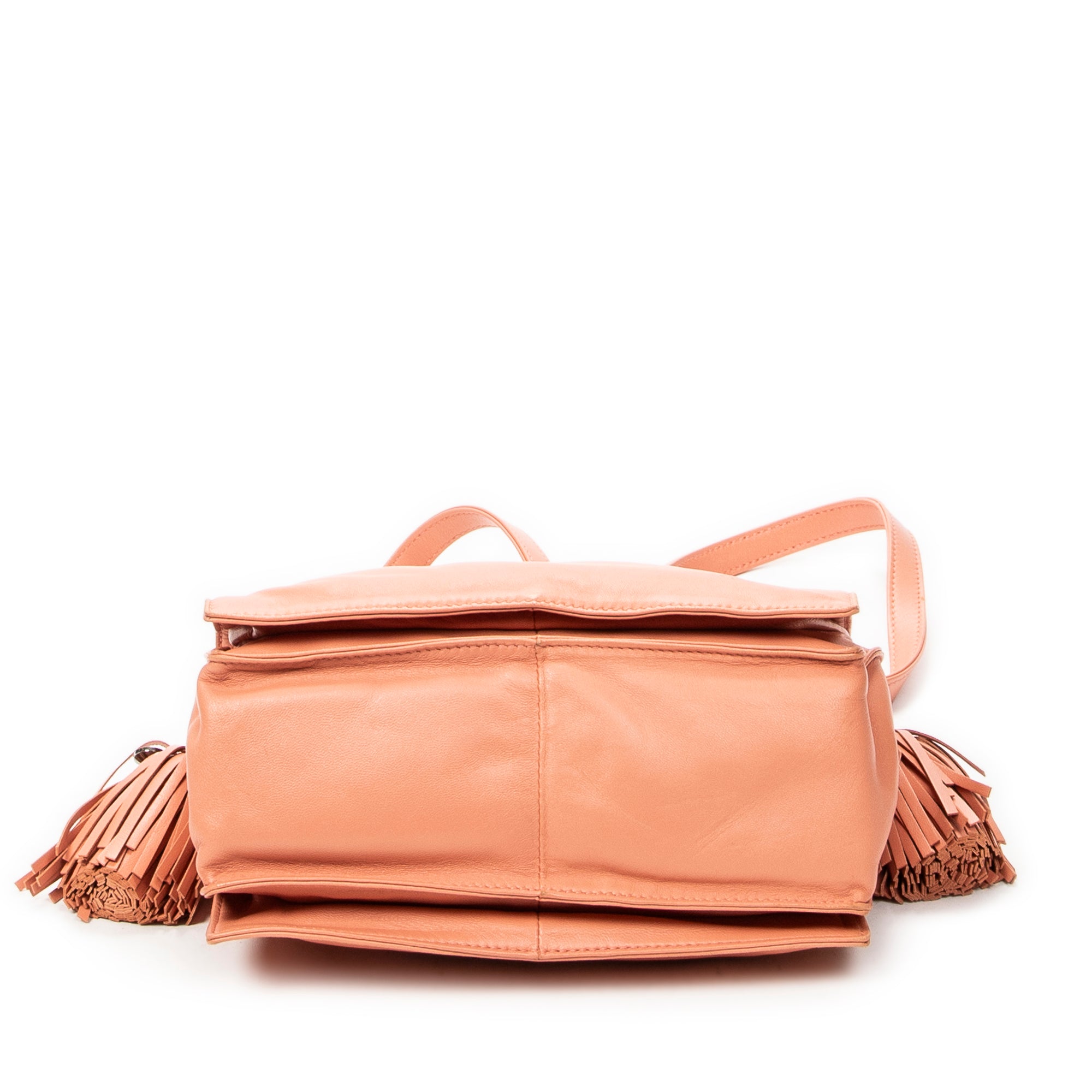 Shoulder Bag Small Tassel Flamenco Peach Calfskin Leather