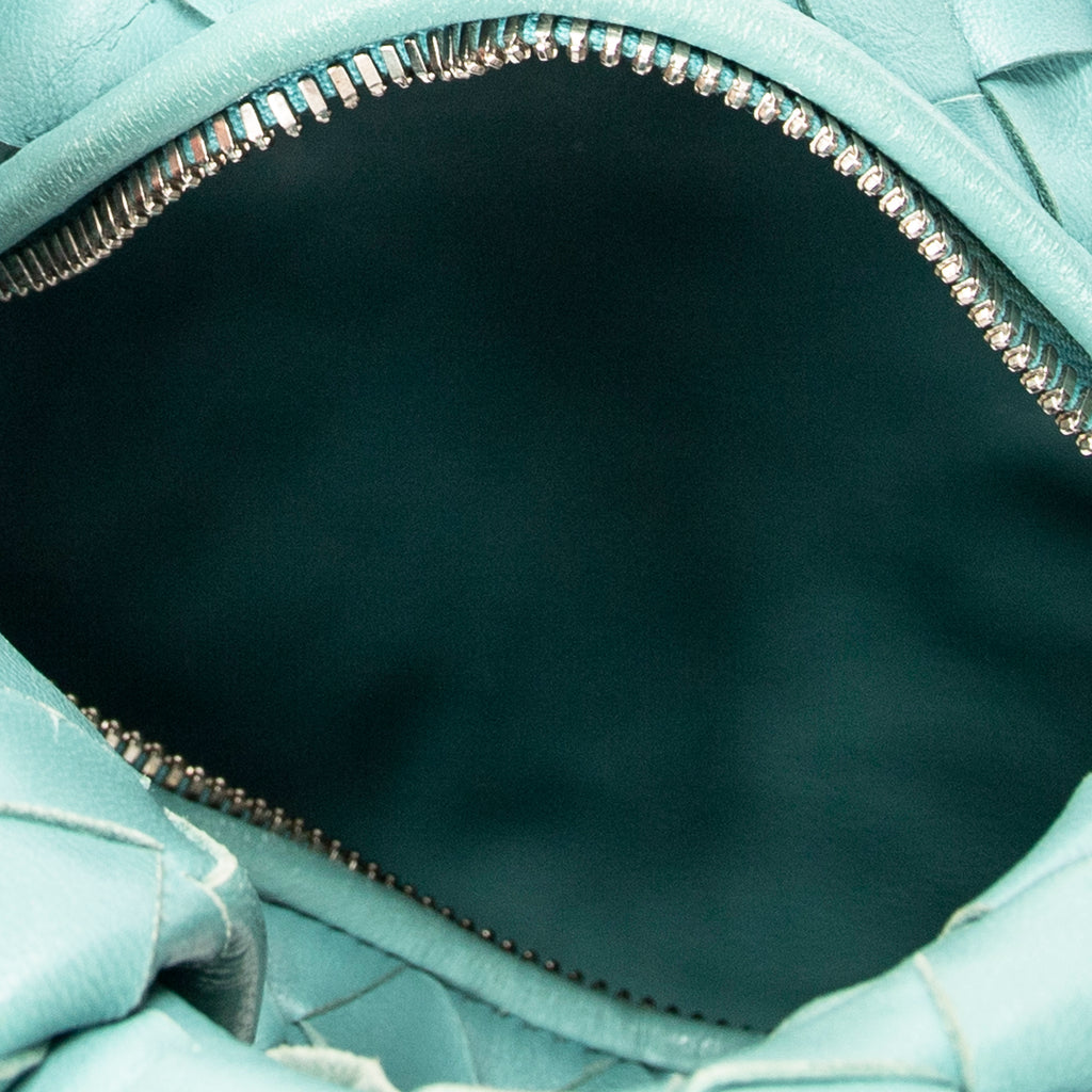 Shoulder Bag Mini Jodie Teal Intrecciato Leather