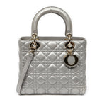 Shoulder Bag Medium Lady Dior Zip Silver Cannage Lambskin Leather