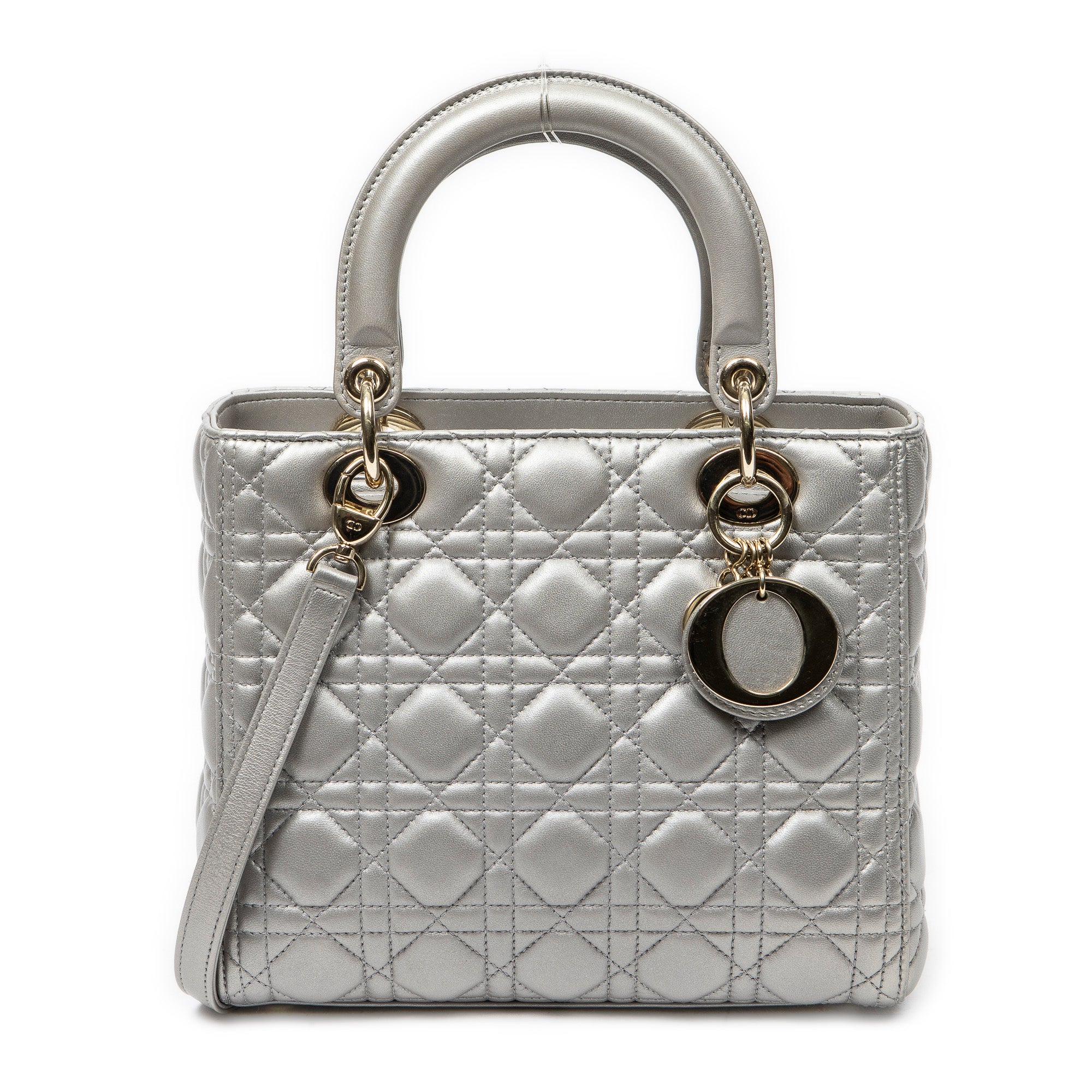 Shoulder Bag Medium Lady Dior Zip Silver Cannage Lambskin Leather