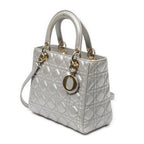 Shoulder Bag Medium Lady Dior Zip Silver Cannage Lambskin Leather
