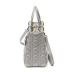Shoulder Bag Medium Lady Dior Zip Silver Cannage Lambskin Leather