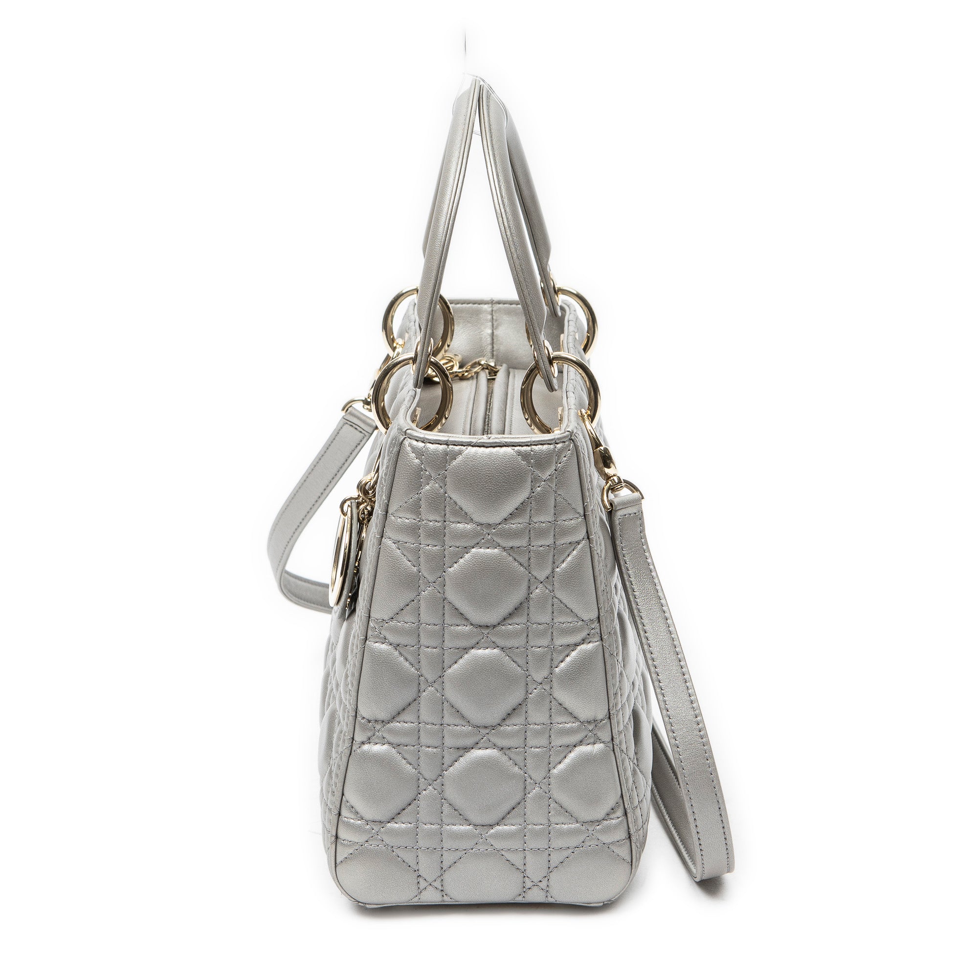 Shoulder Bag Medium Lady Dior Zip Silver Cannage Lambskin Leather