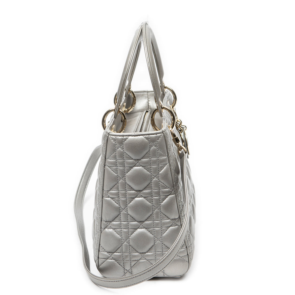 Shoulder Bag Medium Lady Dior Zip Silver Cannage Lambskin Leather