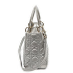 Shoulder Bag Medium Lady Dior Zip Silver Cannage Lambskin Leather