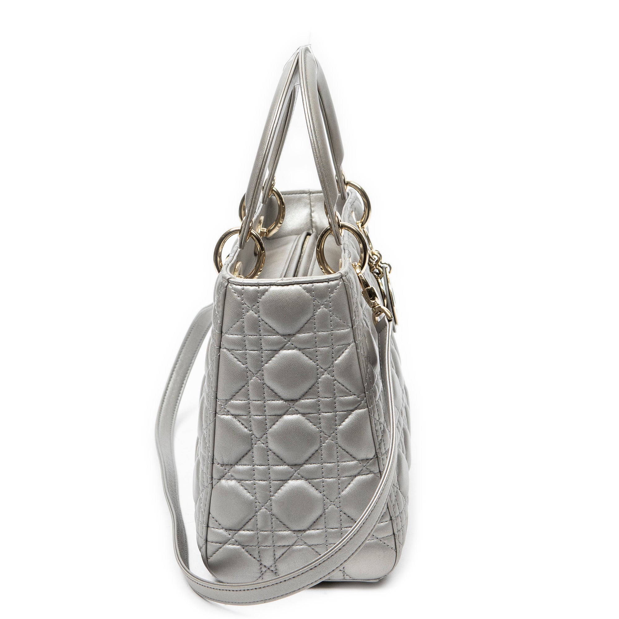 Shoulder Bag Medium Lady Dior Zip Silver Cannage Lambskin Leather