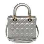 Shoulder Bag Medium Lady Dior Zip Silver Cannage Lambskin Leather