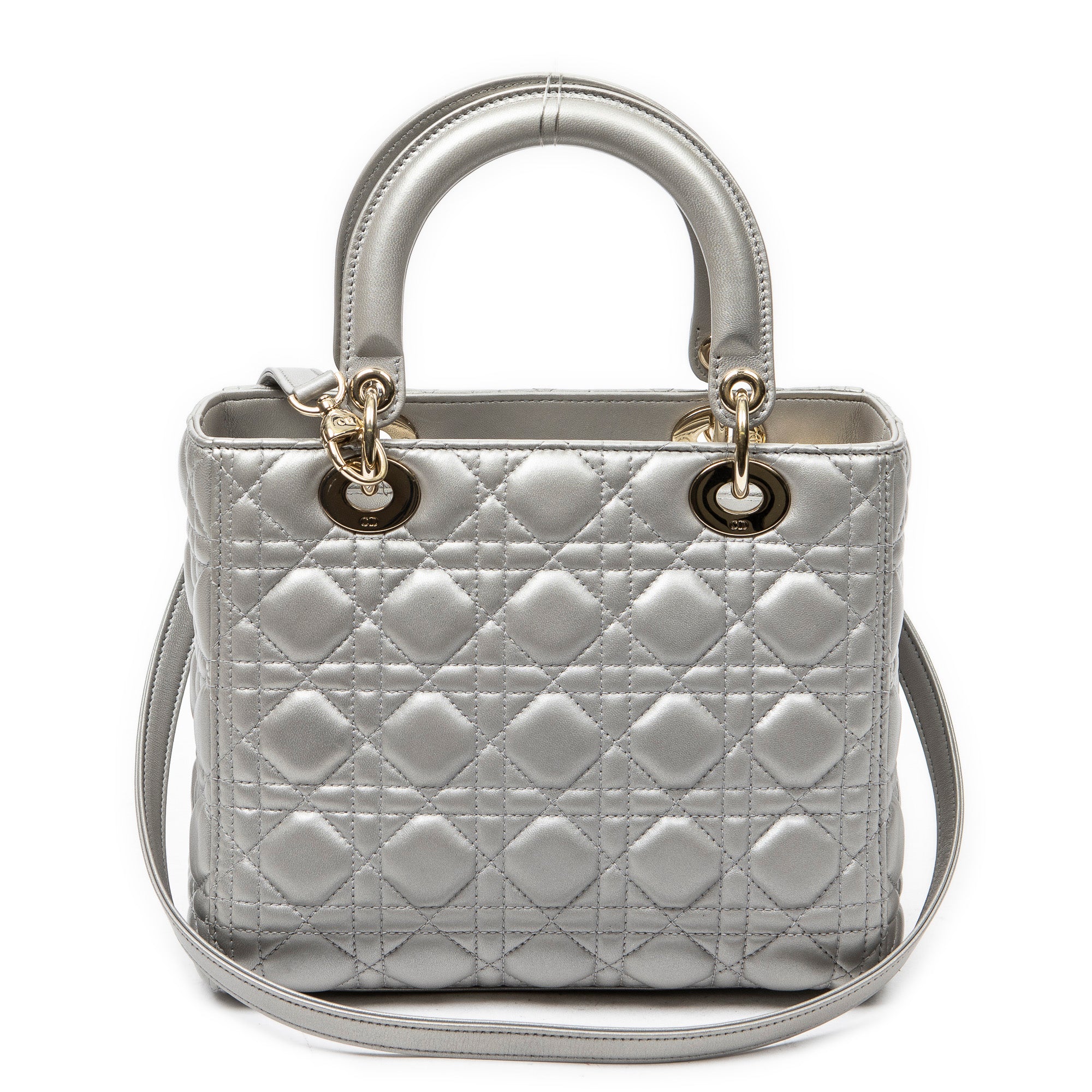 Shoulder Bag Medium Lady Dior Zip Silver Cannage Lambskin Leather