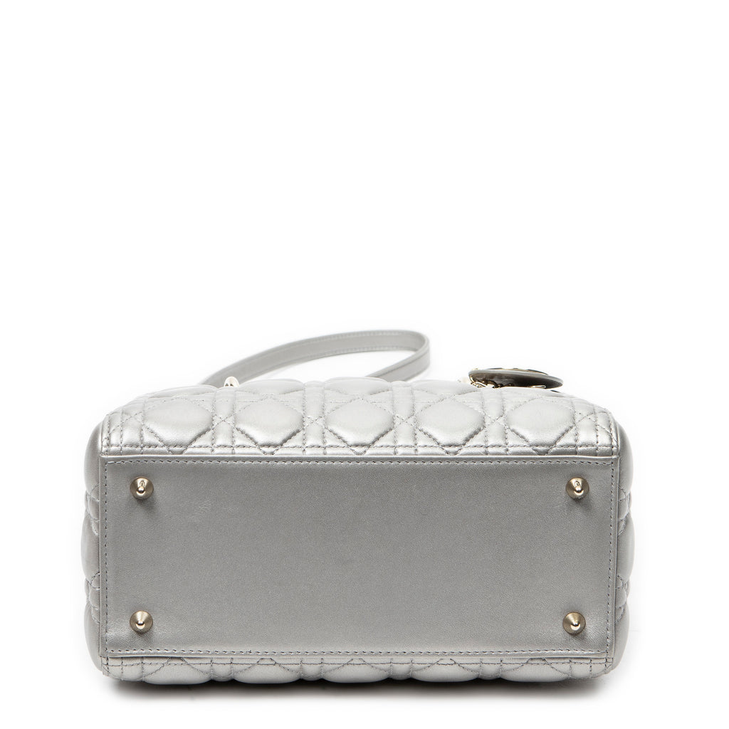 Shoulder Bag Medium Lady Dior Zip Silver Cannage Lambskin Leather